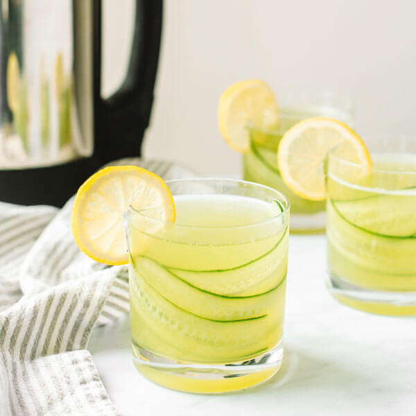 3 glasses of Cucumber Lemonade made with the almond cow