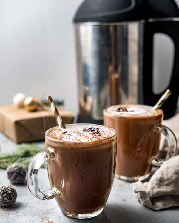 vegan Peppermint Hot Chocolate in a glass
