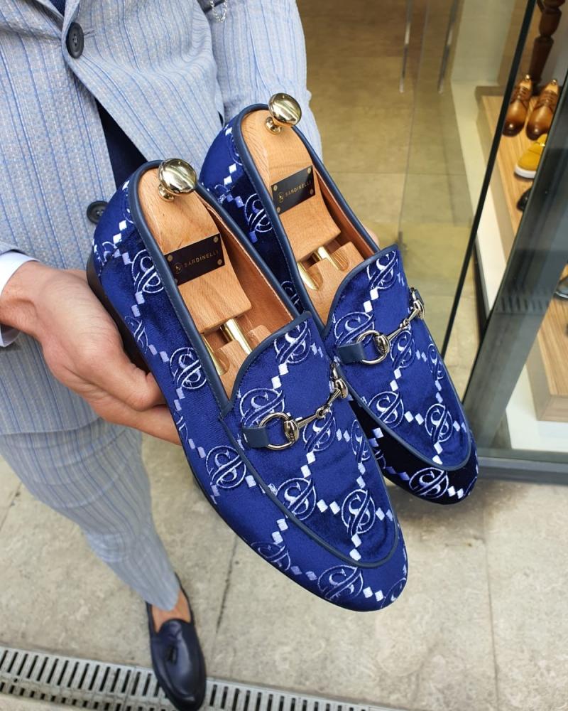 navy blue velvet loafers