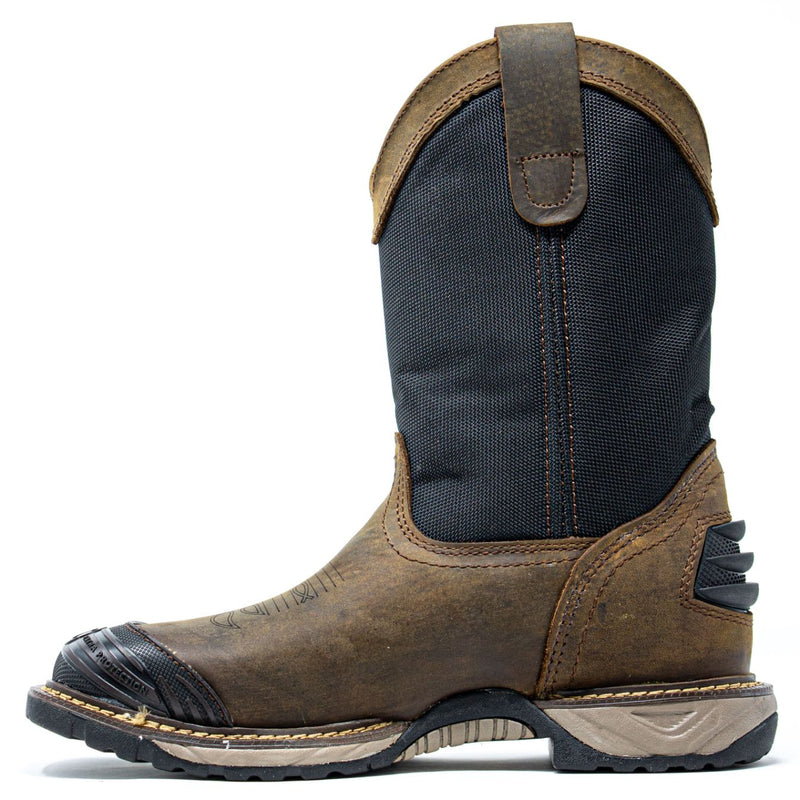Men's Work Boots - Square Toe & Rubber Shield - Brown Work Boots - Cebu - Pull On Work Boots - Brown Wellington Work Boots