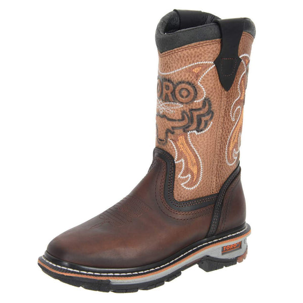 Women's Work Boots - 3-Layer Sole & Soft Toe - Brown Work Boots - Toro Bravo - Pull On Work Boots - Brown Wellington Work Boots