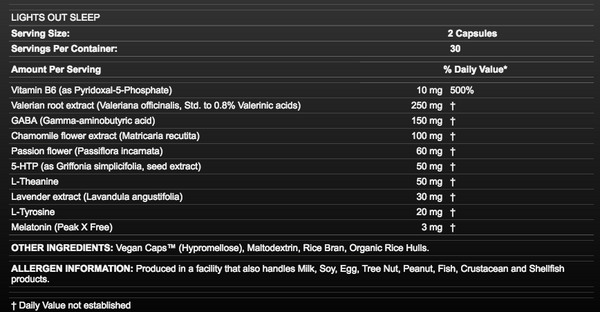 Allmax Lights Out Sleep Supplement Facts