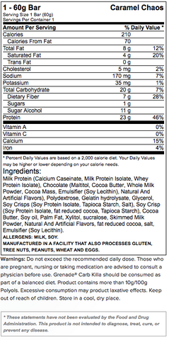 Grenade Carb Killa Protein Bar Supplement Facts