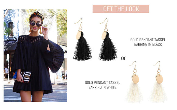 Gold Pendant Tassel Earring