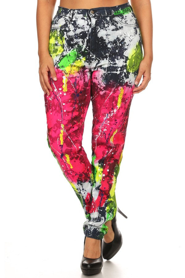 High Rise Multi Paint Splash Skinny Jeans