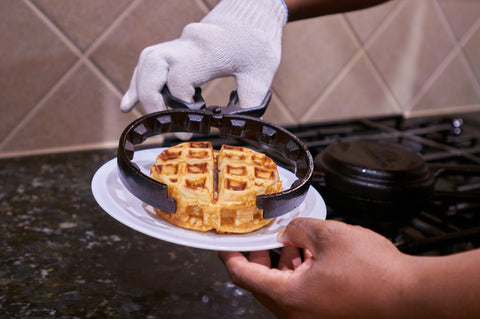 The cast iron model requires gloves during use
