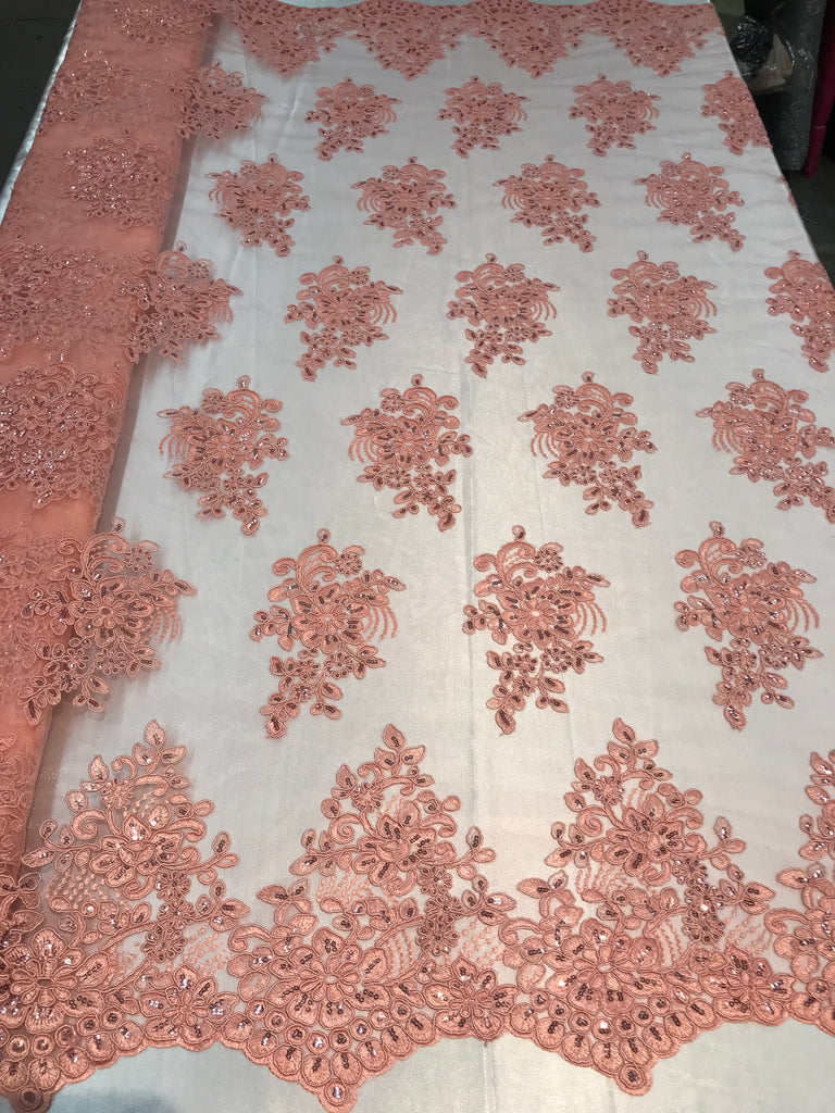 coral lace fabric by the yard