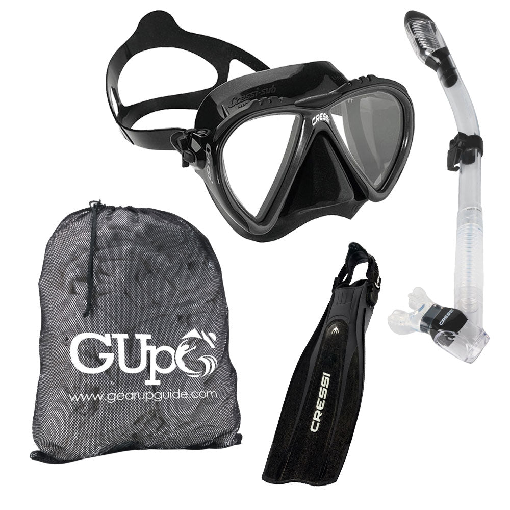 Cressi Pro Light Fins Frameless Mask Dry Snorkel Set for Scuba Divers 