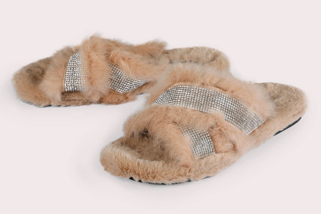 tan furry slides