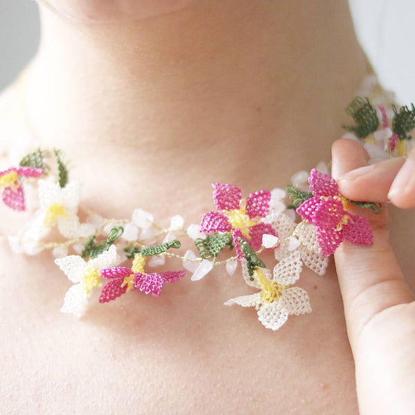 pink and white oya necklace