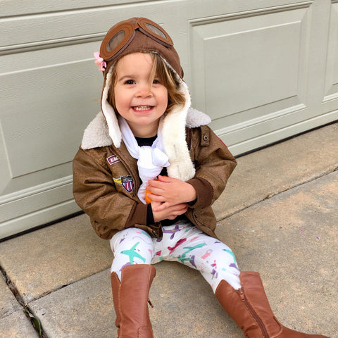 Toddler Girl Airplane Leggings and Amelia Earhart Pilot Costume