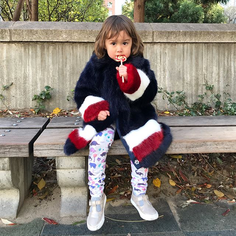 Instagram Fashion Director Eva Chen's Daughter Ren in NYC in Smarty Girl Leggings