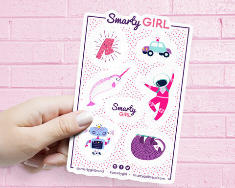 Smarty Girl brand leggings Kickstarter rewards sticker sheets from Sticker Giant