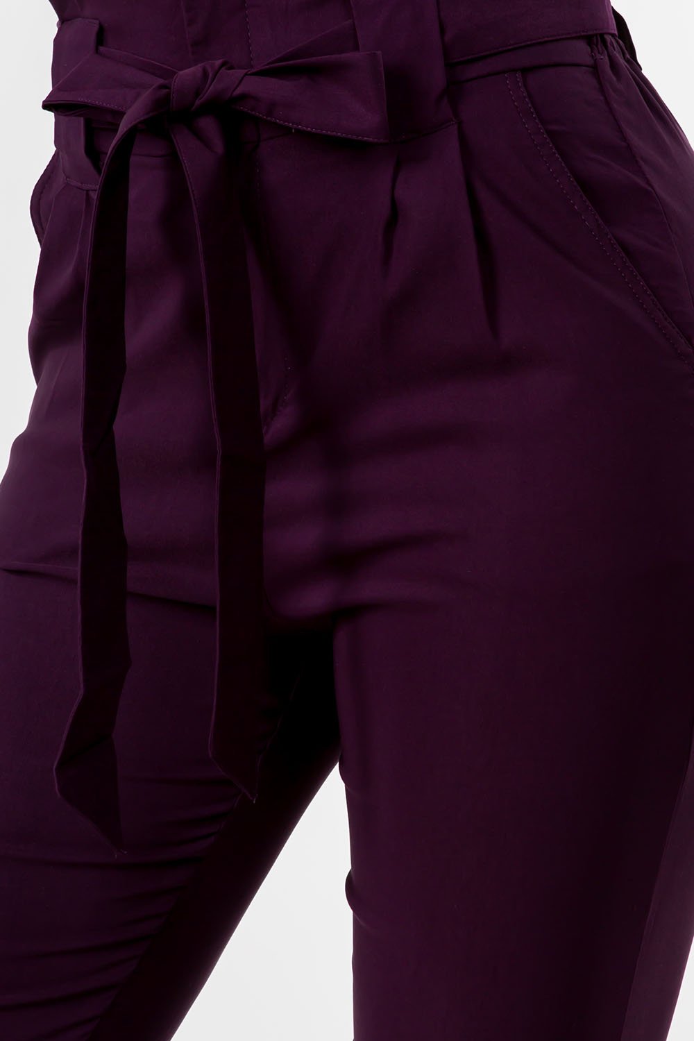 Casual High Waist Bow Tie Paper Bag Pants