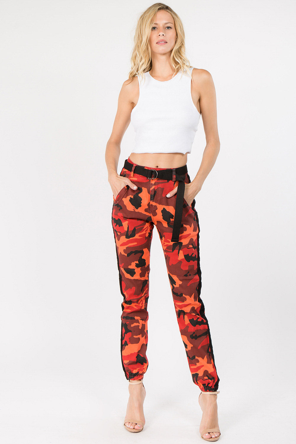 camo belted pants