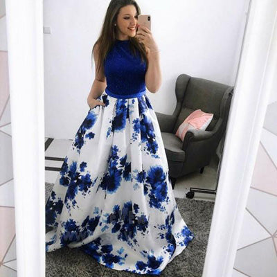 blue floral dress formal