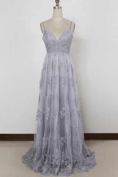 Lavender Tulle Sheath Spaghetti Straps Backless Prom Dresses With Appliques Sp425 Simidress 