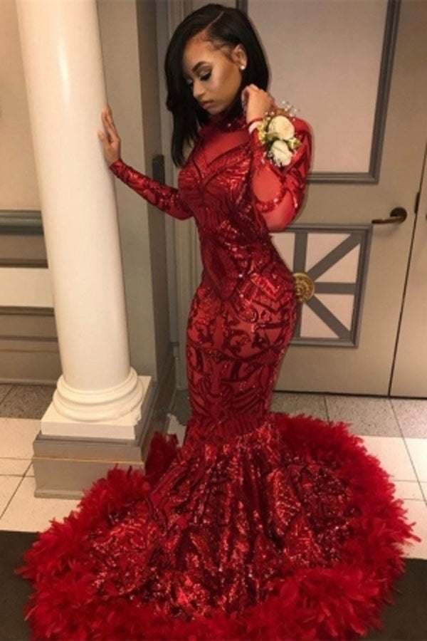 red long sleeve dress prom