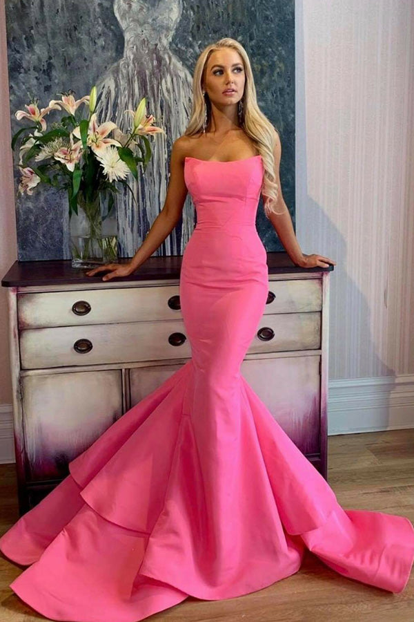 hot pink strapless prom dress