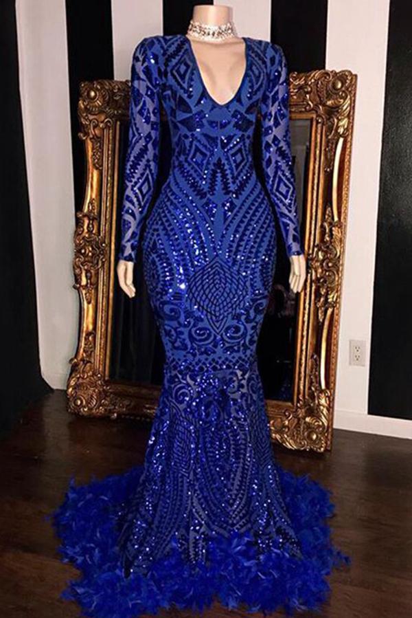 long sleeve blue sequin dress