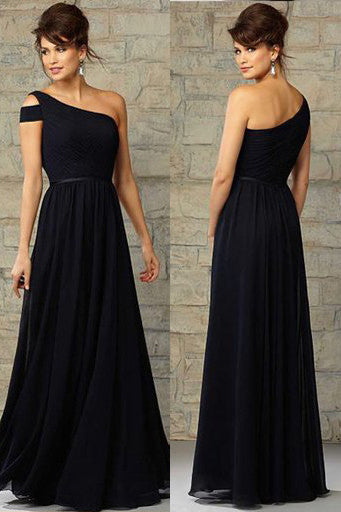 navy blue one shoulder bridesmaid dress