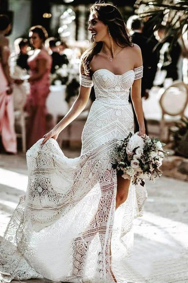 beach wedding dress with slit