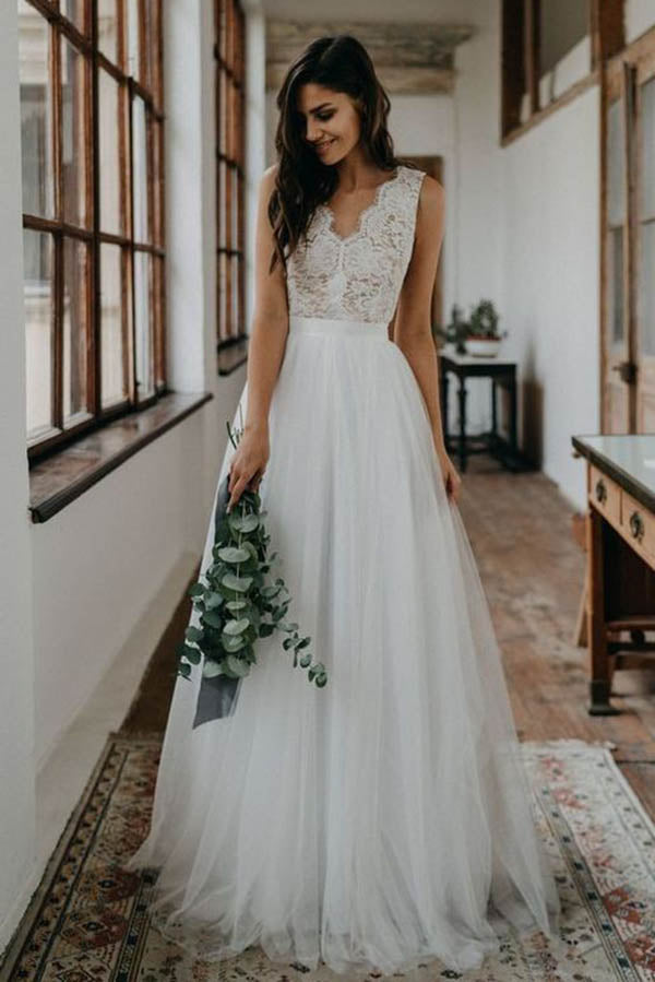 simple a line lace wedding dress