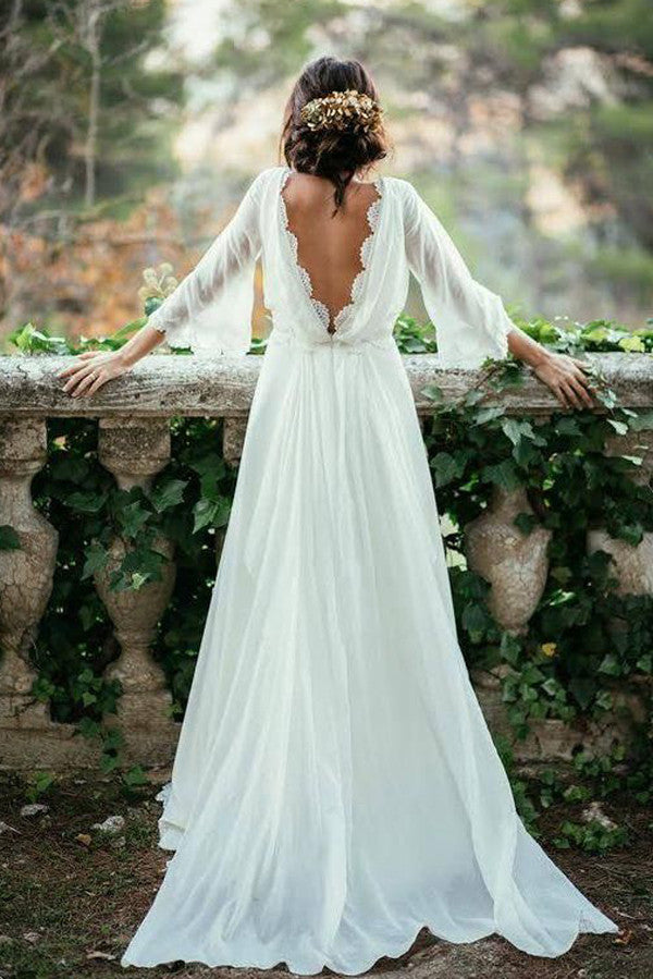 Cheap White Beach Wedding Dress Long Wedding Gown Lace Wedding Dress