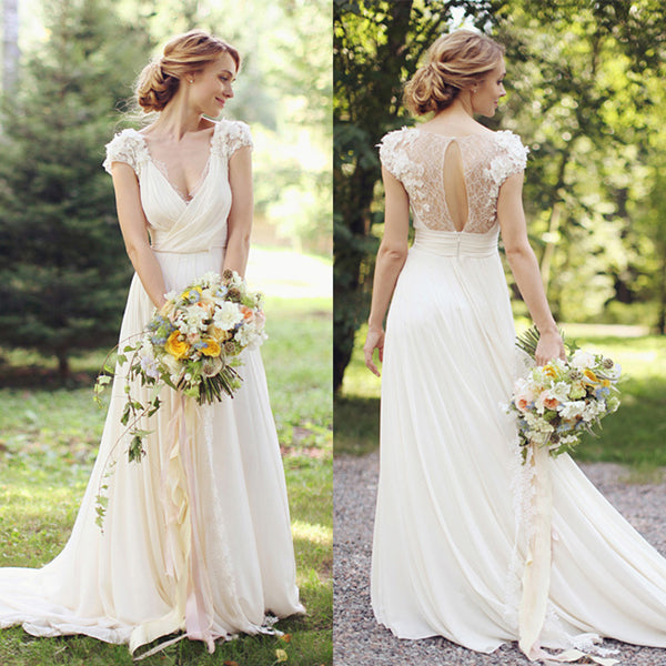 short v neck wedding dress