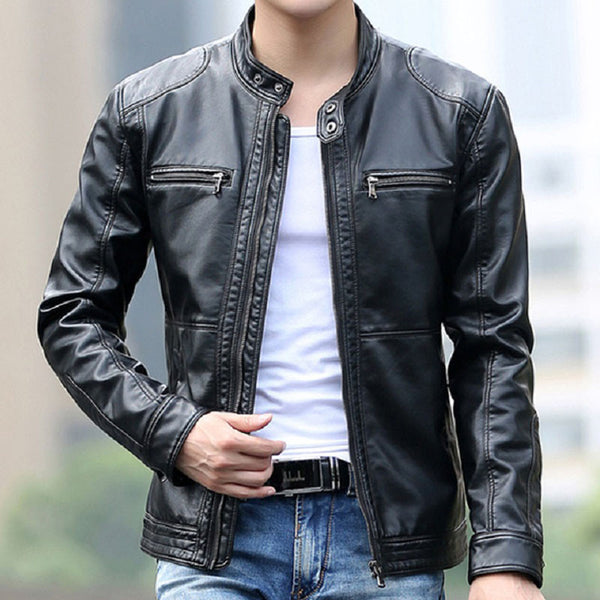 mens short leather jacket