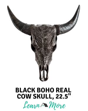 black boho carved cow skull