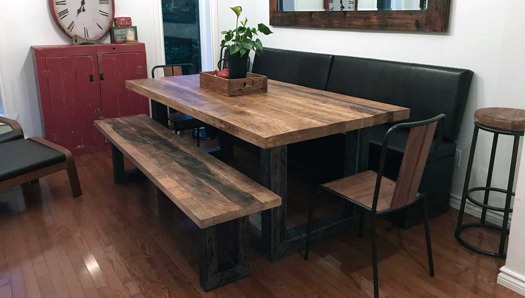 Balance out heavy dining tables with benches