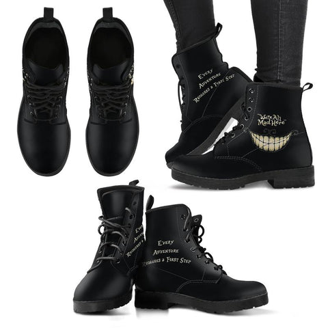 Alice in Wonderland 'We're All Mad Here' Black Premium Eco-Leather Boots