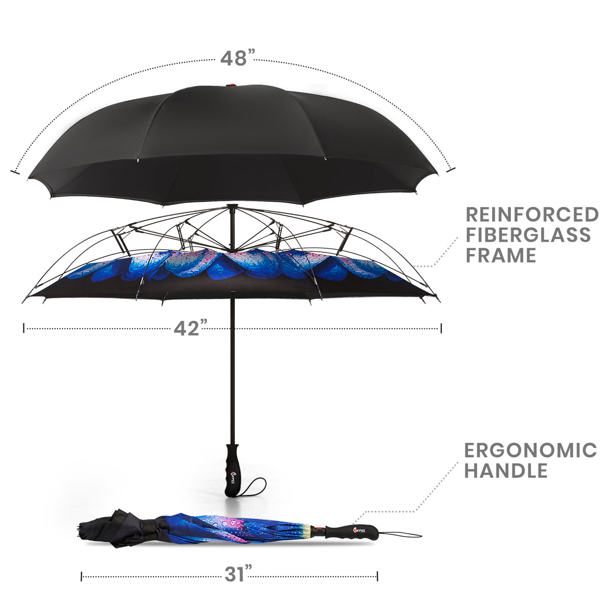 Reverse Folding Umbrella - Indigo Flower