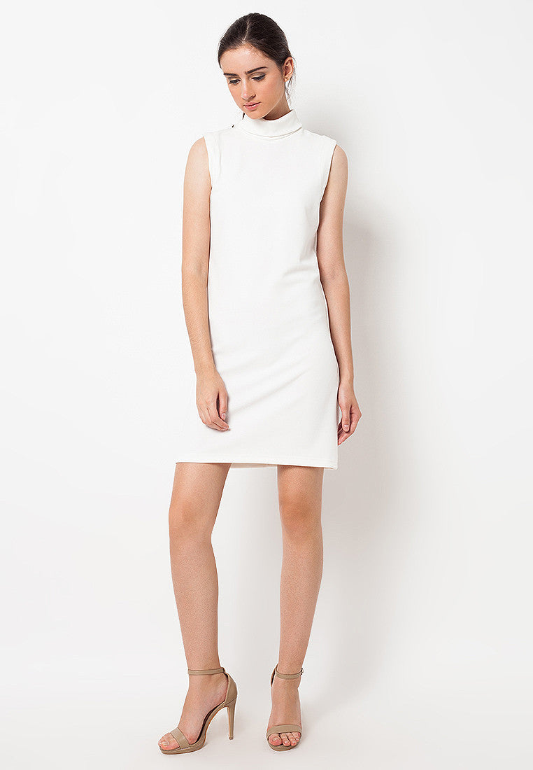 High Neck Basic Dress White