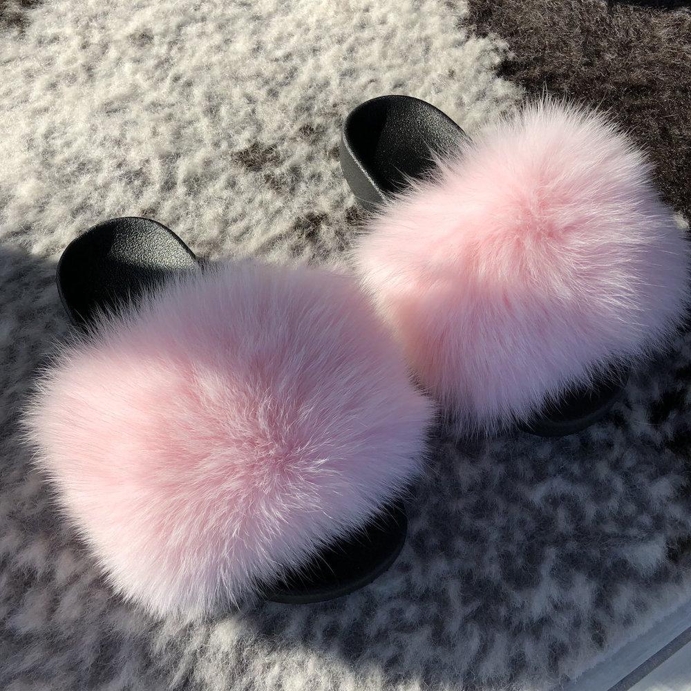 light pink fur slides