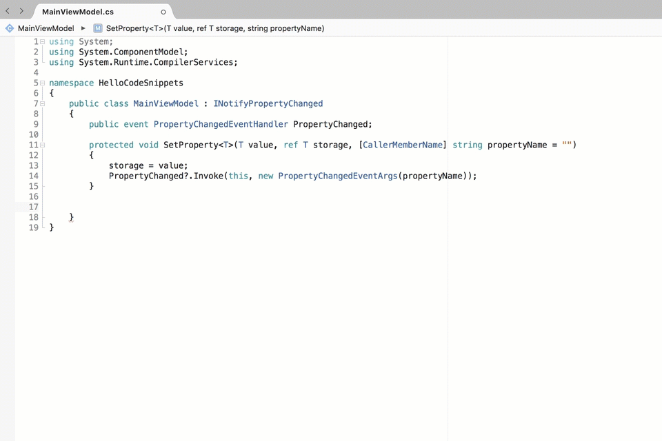 Inserting a code snippet in Visual Studio Mac