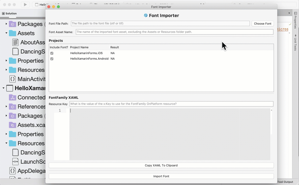Using the Font Importer to add FontAwesome into our Xamarin.Forms app.