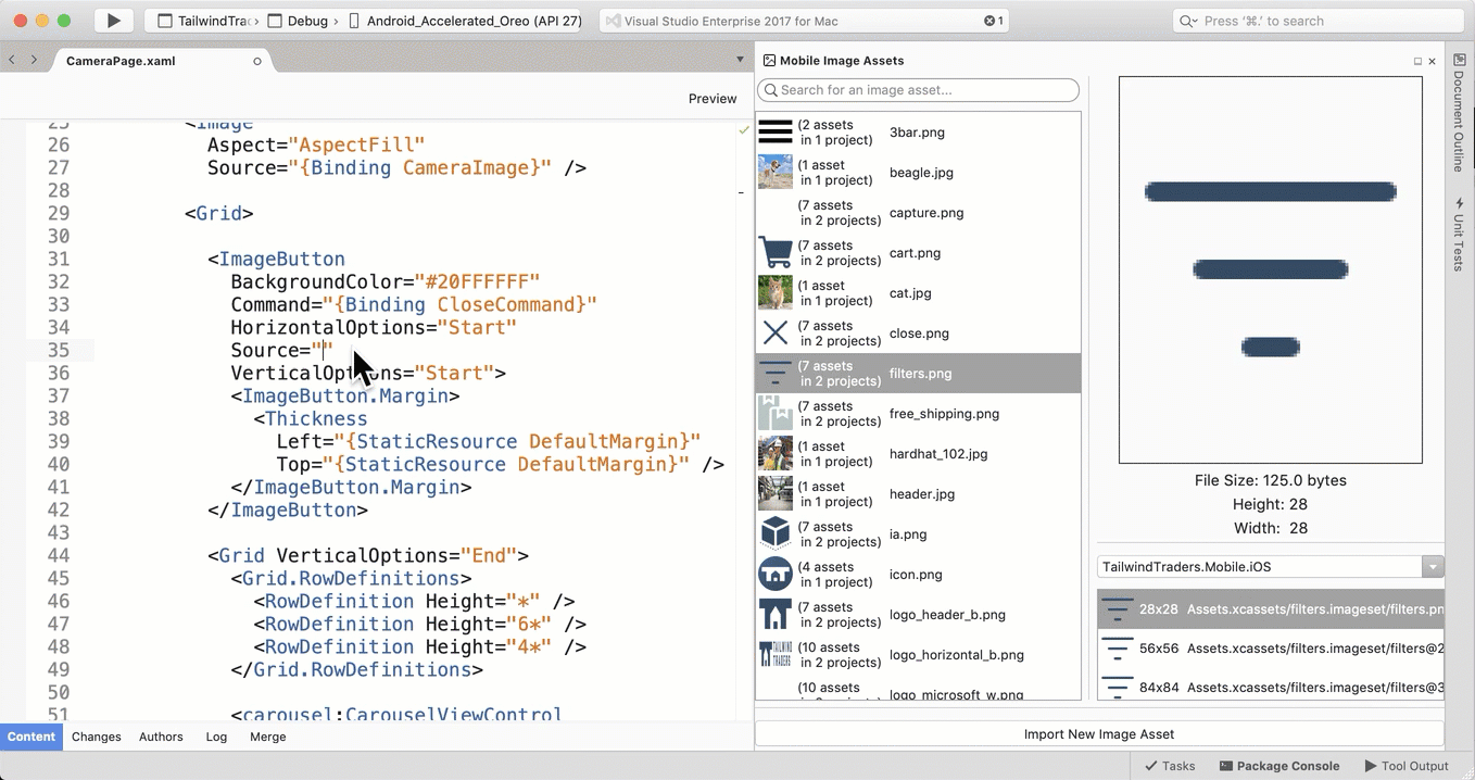 Using image selection IntelliSense and image drag+drop.