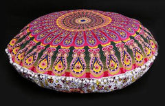 LARGE FLOOR POUF OTTOMAN TAPESTRY COVER PILLOWS INDIAN MANDALA ROUND CUSHION COVERS