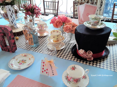 Alice in Wonderland Centerpiece With Hat and Tea Cups by Royal Table Settings