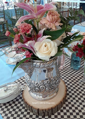 Antique Silver Coffee Pot with Flowers
