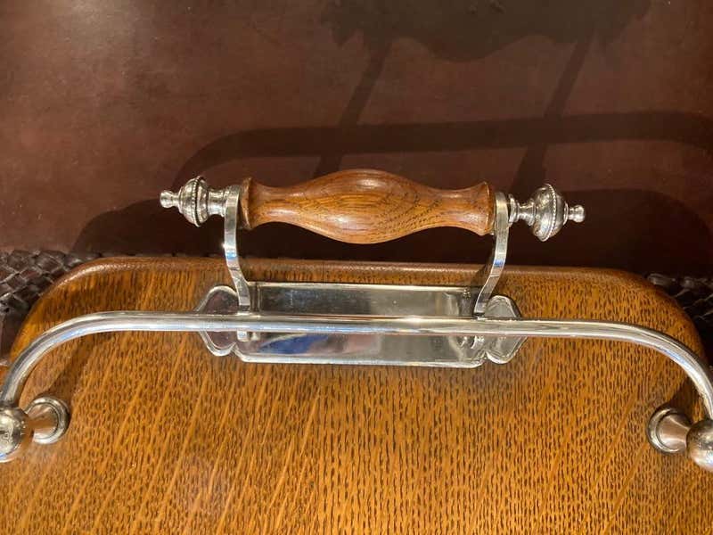 English Edwardian Oak and Silver Plated Tray