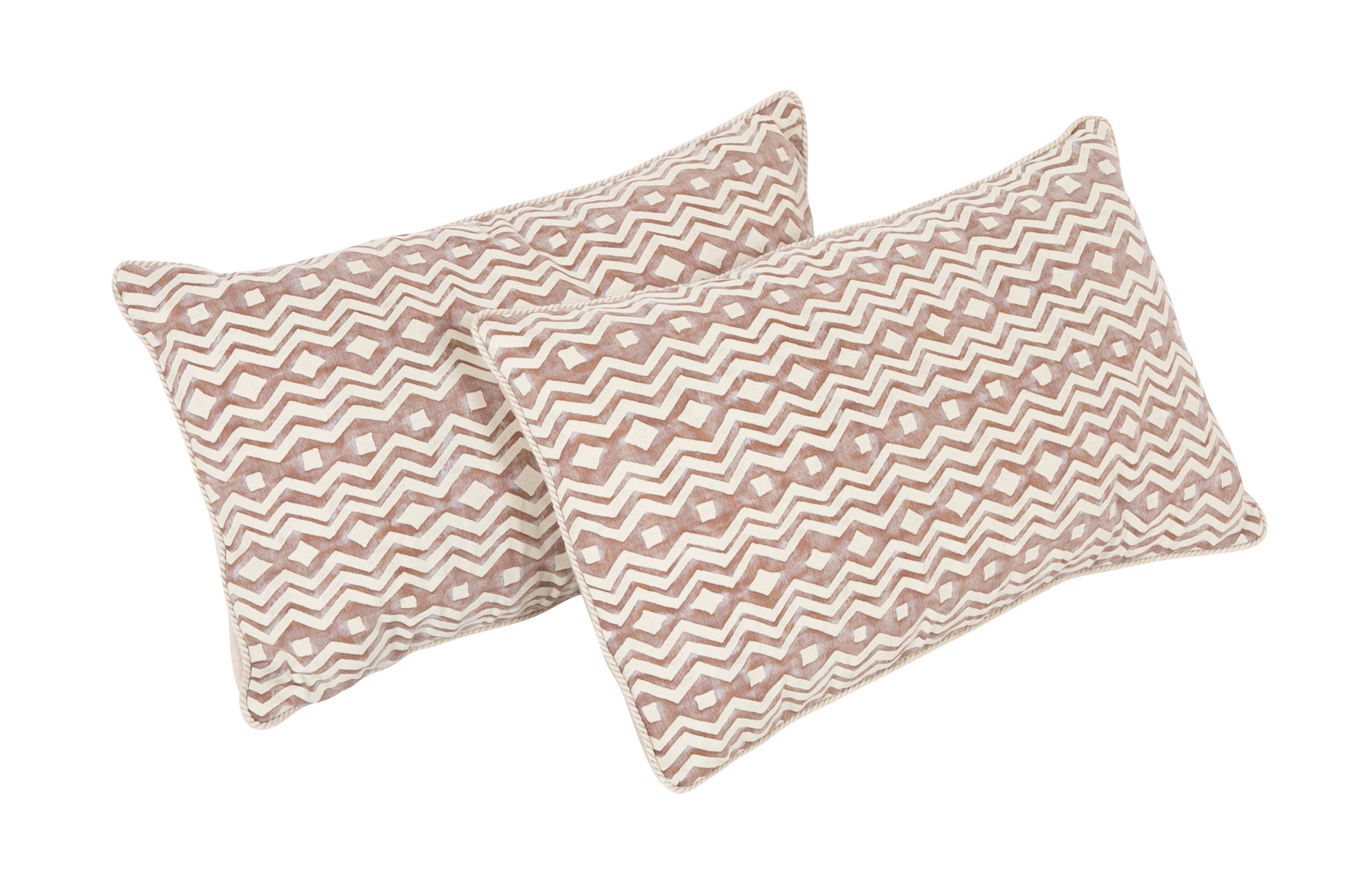 Pair of Tapa Pattern Fortuny Pillows with Cashmere Backing
