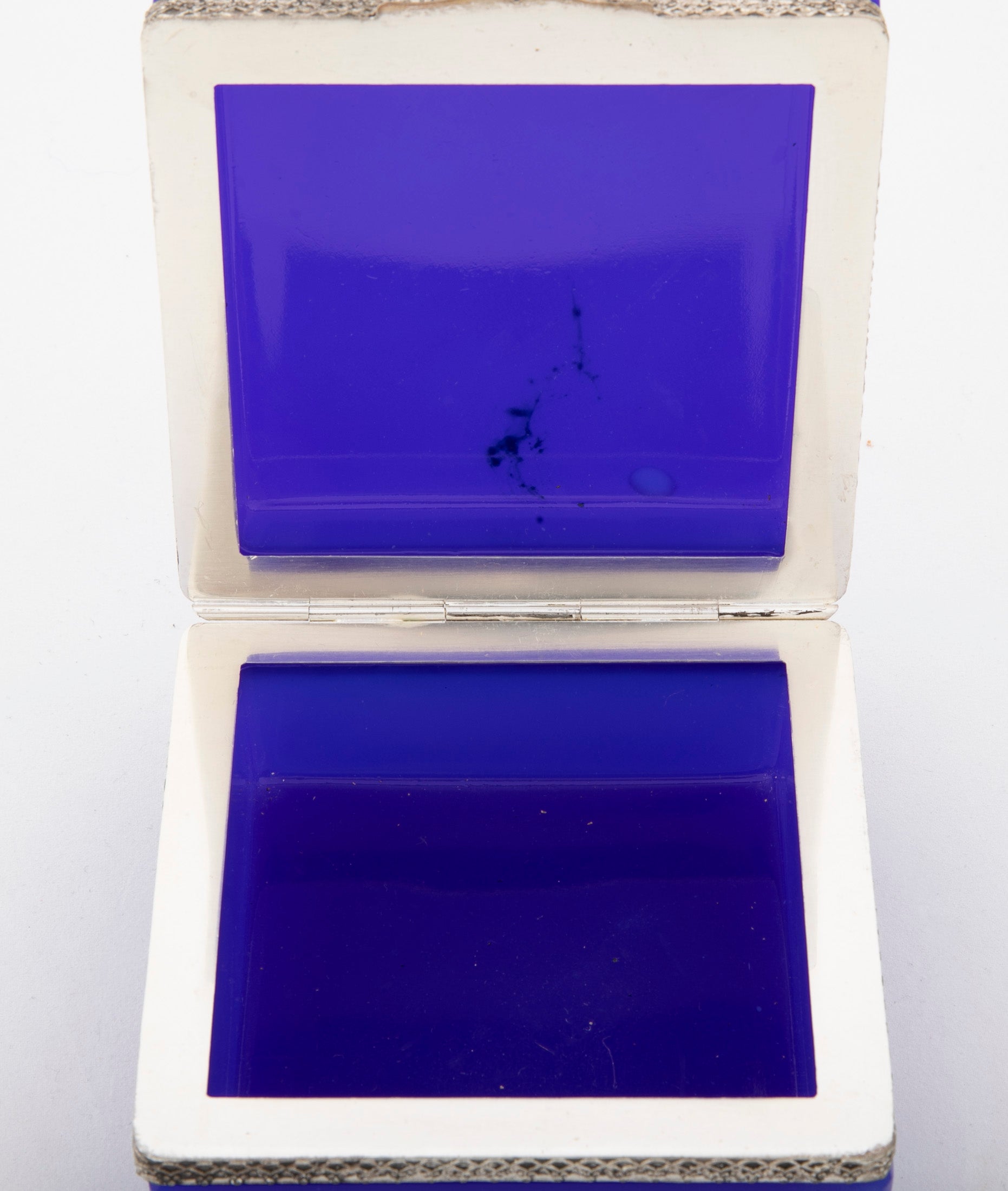 brilliant blue opaline glass box with silvered bronze mounts