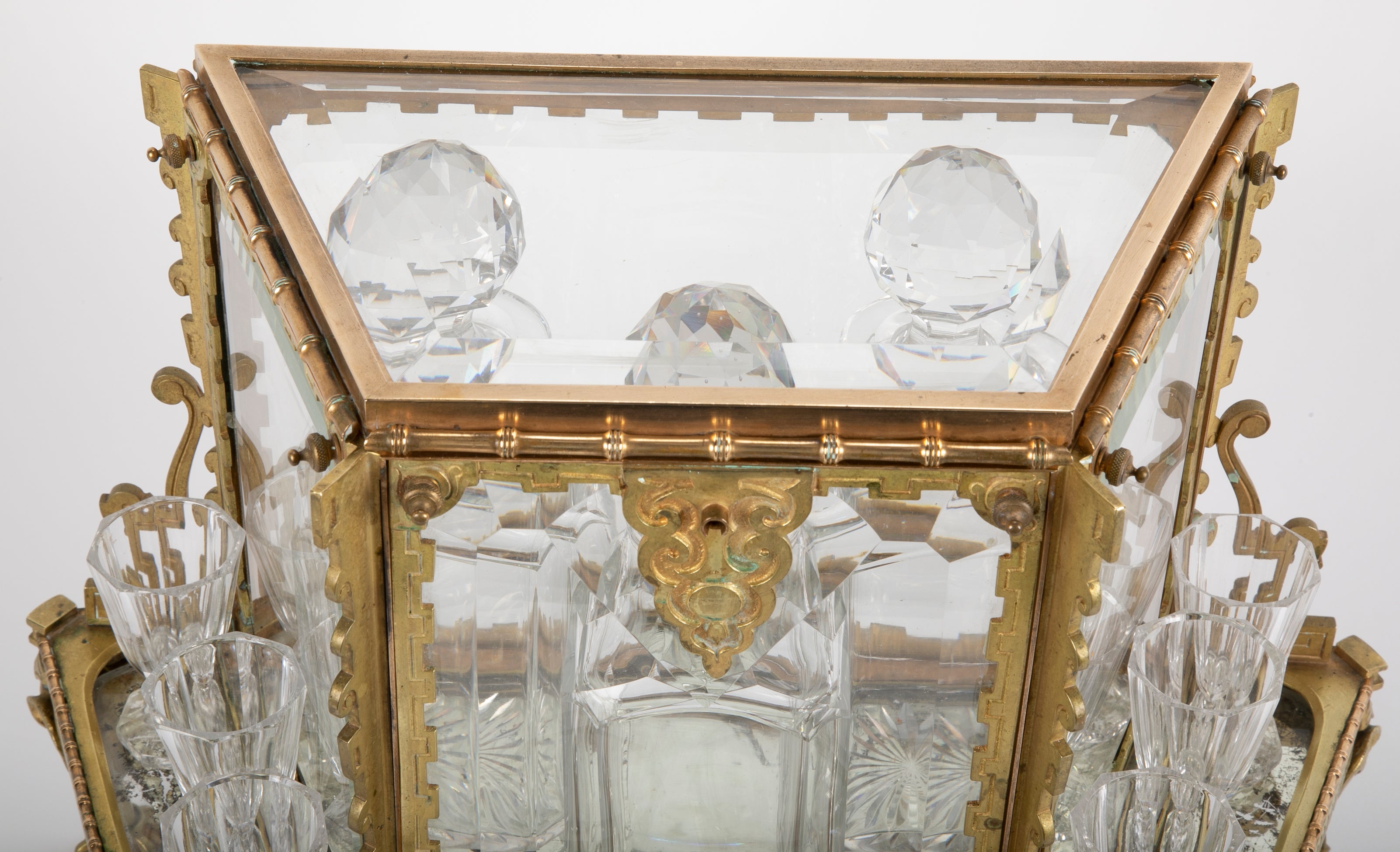 French Aesthetic Movement Baccarat Crystal and Bronze Tantalus