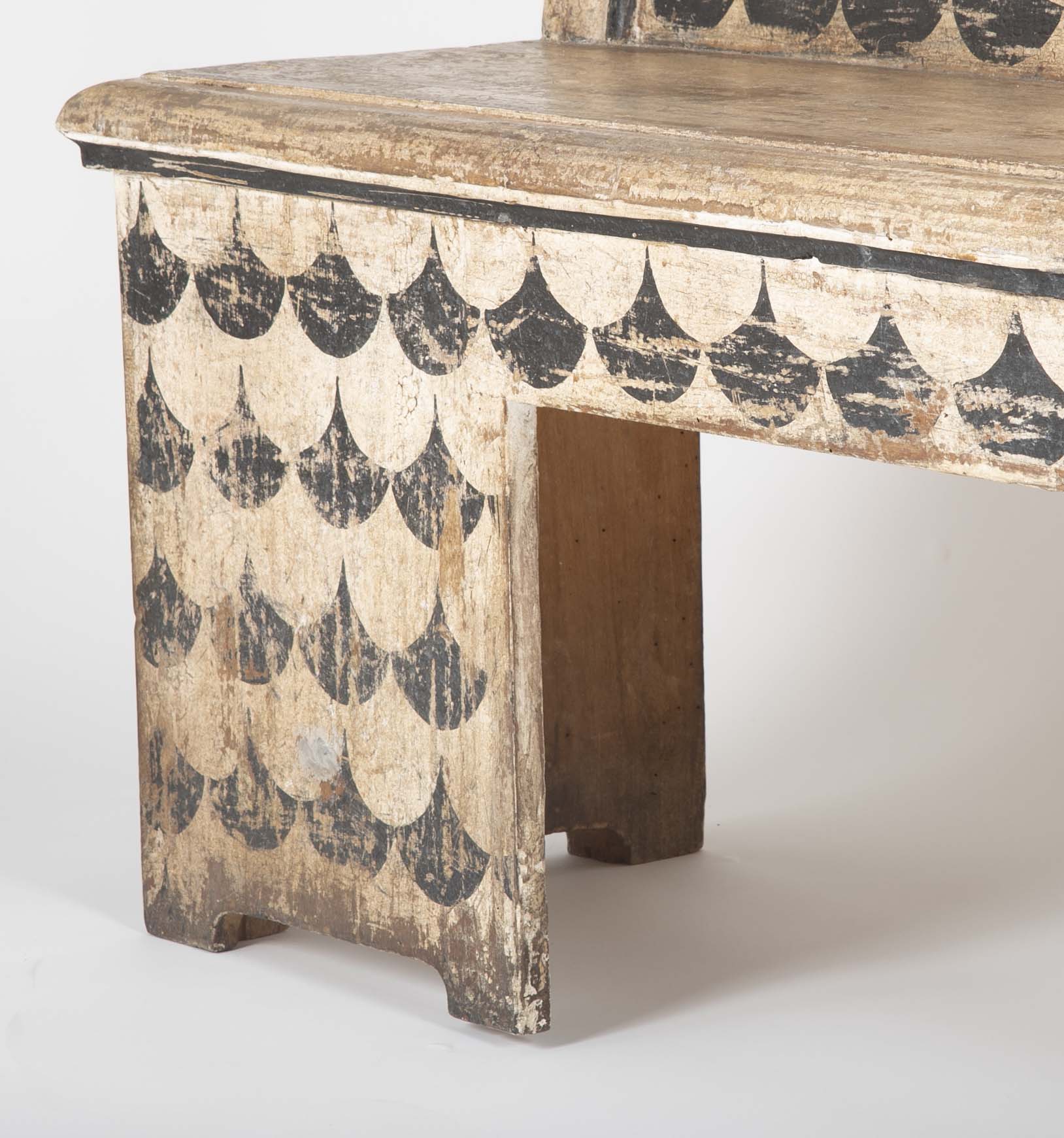 Pair of Stenciled Black and White Italian Wood Benches