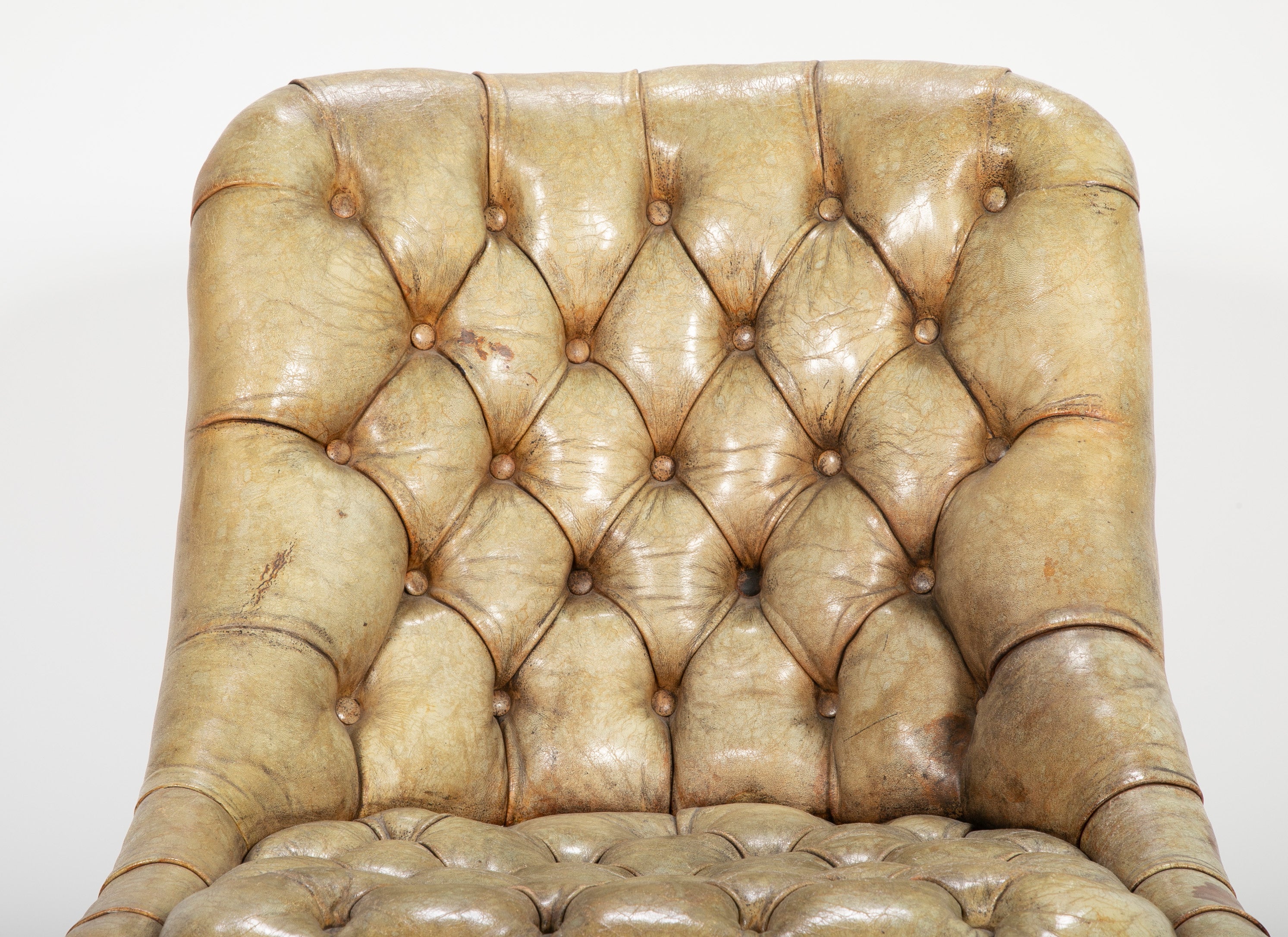 19th Century English Tufted Leather Slipper Chair