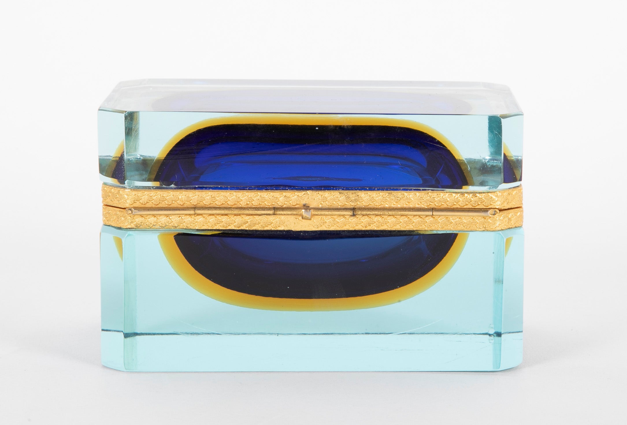 Murano Sommerso Blue & Amber to Light Blue Glass Box