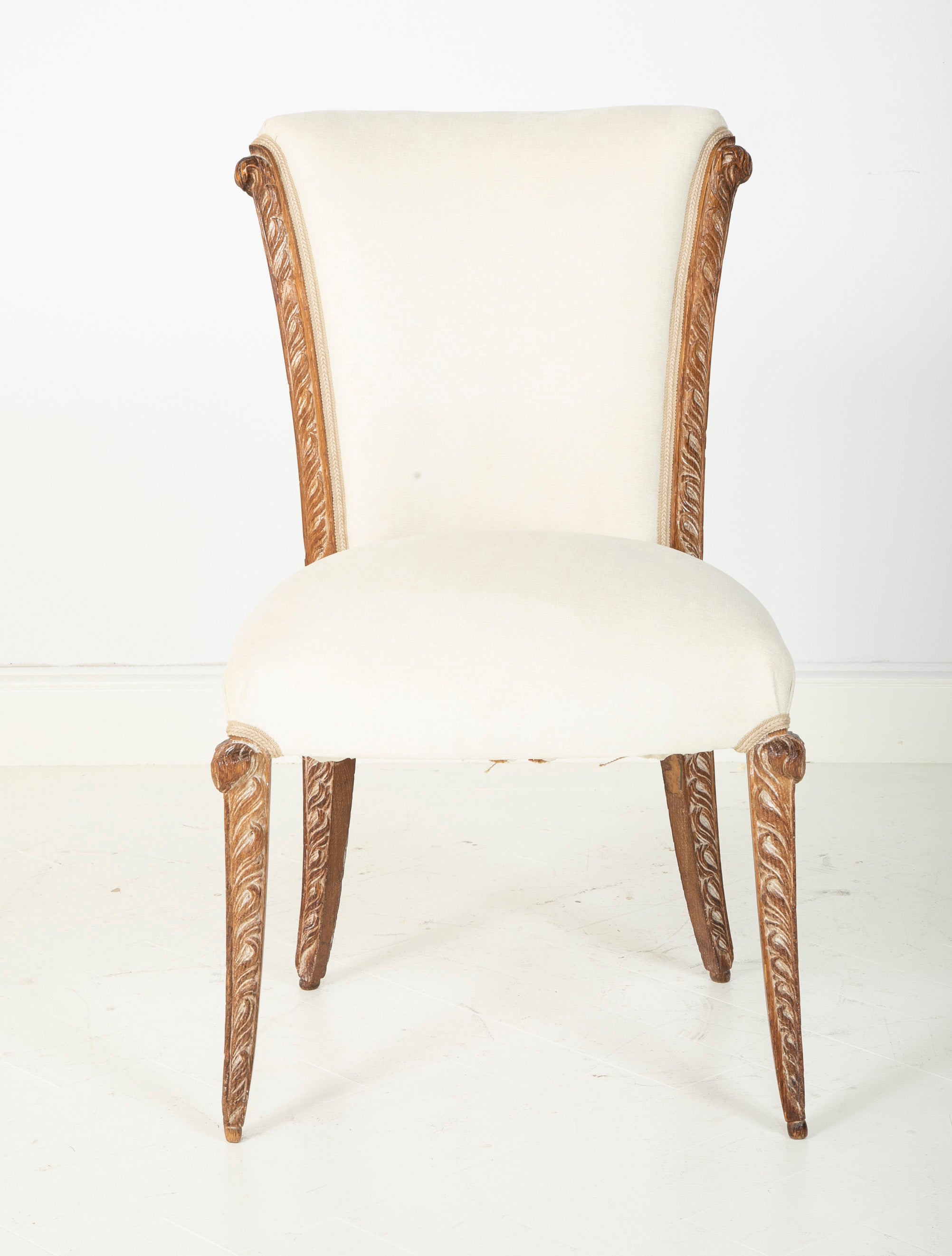 Set of Four French Maison Jansen Cerused Oak Dining Chairs
